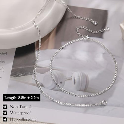 Gold Silver Ankle Bracelets for Women Waterproof 14K Gold Plated Anklets for Women Non Tarnish Dainty Layered Beaded Heart Anklet Set Summer Beach Foot Chain Jewelry Gifts Trendy Stuff - color: C- Waterproof Anklets