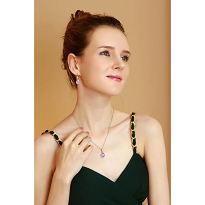 Jewelry Sets for Women, Necklace and Earring Sets for Women, Birthstone Jewelry, Genuine or Synthetic Gemstones, Teardrop Necklace and Dangle Earrings, Pendant Necklace, Sterling Silver Jewelry - color: Simulated Kunzite