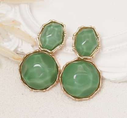 Resin Earrings for Women Acrylic Water Ripple Earring Boho Dangle Drop Earring - color: Green