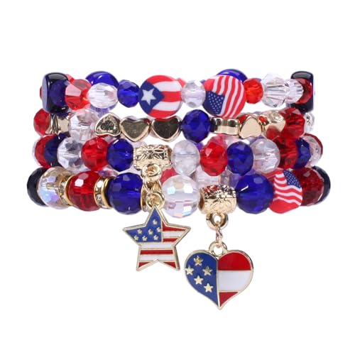 Ardorchid Halloween Bracelets for Women Pumpkin Ghost Steleton Bat Skull Beaded Stackable Stretchy Bracelet Rugby Thanksgiving Christmas Heishi Bracelets - color: USA Bracelet -F