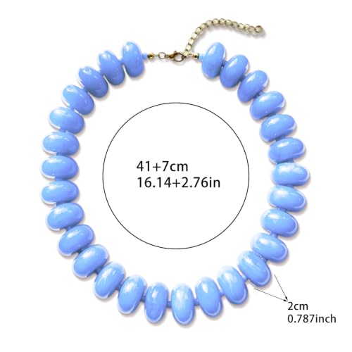 CSIYANJRY99 Chunky Beaded Necklace for Women, Large Colorful Resin Beads Statement Necklace, Boho Summer Beach Vacation Jewelry Gifts - color: Light Blue