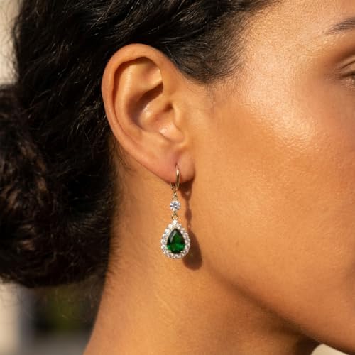 Sonateomber Gold Silver Small Hoop Dangle Earrings for Women, Trendy Dainty Rhinestone CZ Dangling Prom Wedding Leaf Flower Snowflake Butterfly Starfish Fashion Jewelry Gift - color: Green Tear