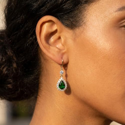 Sonateomber Gold Silver Small Hoop Dangle Earrings for Women, Trendy Dainty Rhinestone CZ Dangling Prom Wedding Leaf Flower Snowflake Butterfly Starfish Fashion Jewelry Gift - color: Green Tear
