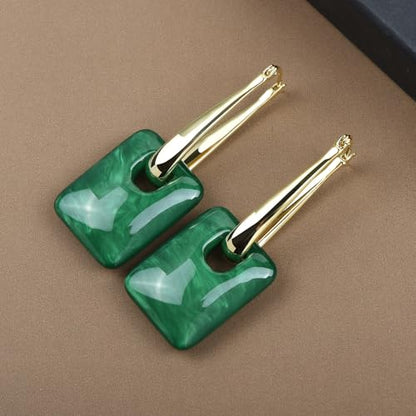 Multicolor Acrylic Dangle Hoop Earrings for Women, 2-Way Detachable Geometric Statement Earrings, Lightweight Fashion Jewelry Gifts - color: Green