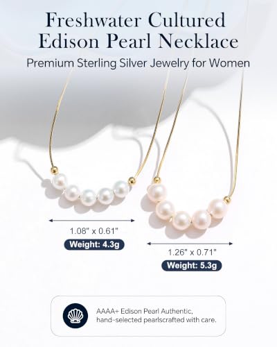Edison Pearl Necklace for Women, 6-10mm AAAA+ Real Freshwater Cultured Pearl Necklace in 925 Sterling Silver, Anniversary Birthday Mother's Day Jewelry Gifts for Women Wife Mom Girlfriend Her