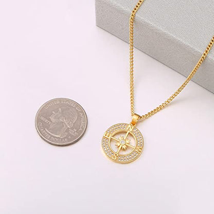 18k Gold Plated Chain Link Necklace for Women, Baroque Pearl/Compass Pendant Necklace - color: Compass