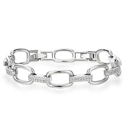 14K Gold & Silver Plated Lightweight Link Bracelet for Women | Stackable Bracelets ,14K Gold Plated Bracelets with CZ,Lightweight Trendy Chain Bracelet Jewelry Gift - style: Silver Bracelets