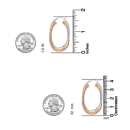 LeCalla 925 Sterling Silver Chunky Hoop Earrings | 14K Two-Tone Three-Tone Hoop Earrings | Intertwining Oval Shape Polished Twisted Hoop Earrings for Women - color: "Large" Tri-Tone 42mm