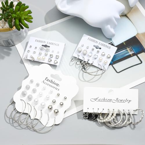 NEWITIN 100 Pcs Gold Silver Jewelry Set for Women Fashion Costume Jewelry | Bohemian Jewelry, Cubic Zirconia, Gold Plated Necklace Bracelet Ring Ear Cuff Earrings Set for Women Party Daily, Women Gifts - color: Silver