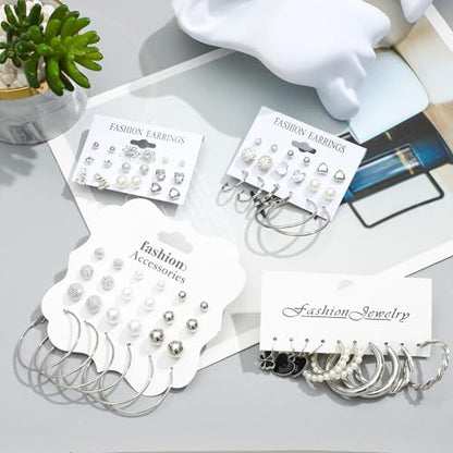 NEWITIN 100 Pcs Gold Silver Jewelry Set for Women Fashion Costume Jewelry | Bohemian Jewelry, Cubic Zirconia, Gold Plated Necklace Bracelet Ring Ear Cuff Earrings Set for Women Party Daily, Women Gifts - color: Silver