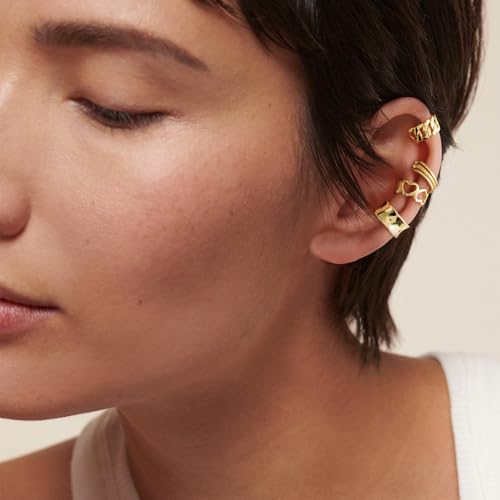 CHIC & ARTSY 925 Sterling Silver Ear Cuffs for Women, Non Piercing Clip On Cartilage Cuffs, Adjustable Fake Conch & Helix Earrings, Gold Plated & Oxidized Various Styles - color: ear cuff #18