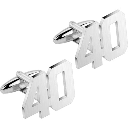 AMITER Mens Cufflinks with Number, Classic Silver Personalized Cuff Links for Men, Sport’s Day Casual or Formal Shirts - style: 40