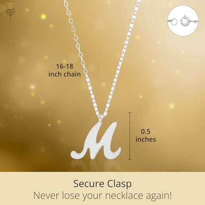 MAX + STONE 10k Solid White or Yellow Gold Dainty Script Initial Extendable Necklace, 16+2 inches - style: 10k White Gold / Letter E