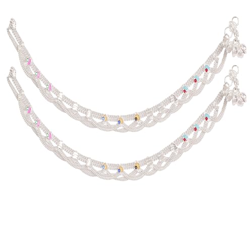 Touchstone Indian anklets for women gold silver payal set jewelry simple jhanjar bollywood handcrafted pretty stylish designer paazeb - style: D053 Silver