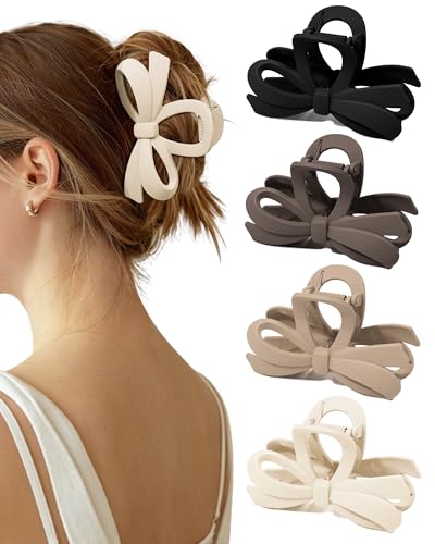 ACECHA Cute Bow Claw Clip for Women Thick Hair, Strong Grip Brown Beige | matte finish, non-slip & durable bows clips, 4.1 inch large size, ideal for thick hair, daily wear, work, parties - color: Black, Brown, Light Khaki, Beige