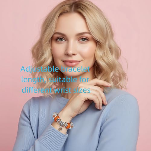 Pink Hearts Silver Plated Charm Bracelet, DIY Jewelry for Women with Beads, Charms, and Adjustable Snake Chain, Fits 7.5"+1.5" - color: Gold, size: 19cm
