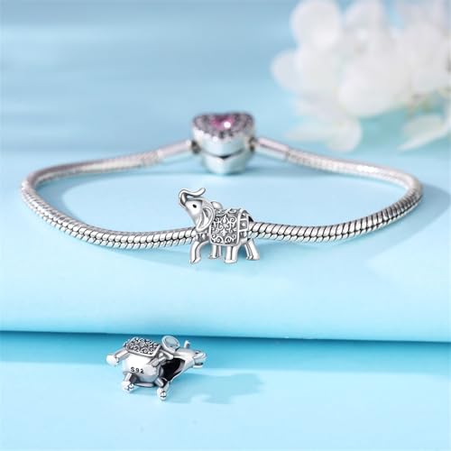 CYCUFF 925 Sterling Silver Charms Suitable for Charm Necklaces, Bracelet Pendants Beads Jewellery Gift for Women - color: Elephant Bead Charm