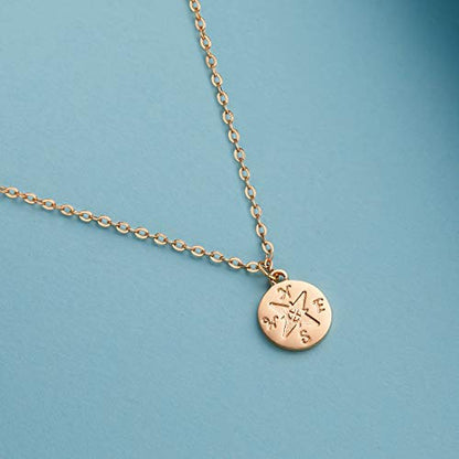 Zealmer Dainty 18K Gold Plated Compass World Map Pendant Necklace Graduation Gift for Friends - color: Compass Gold Tone