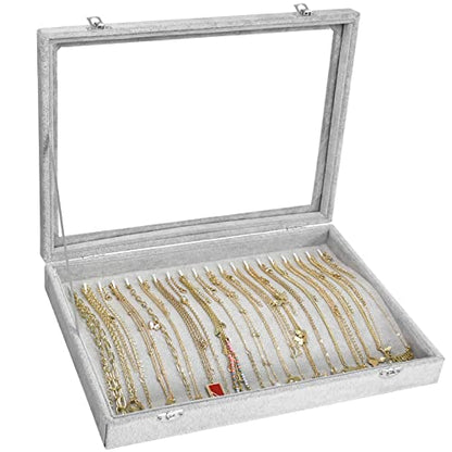 Siveit Necklace Organizer Box Premium 20 Hooks Necklace Display Jewelry Tray with Transparent Lid Jewelry Necklace Display Box for Necklace Pendants Suitable for Women and Girls (Grey) - color: Grey