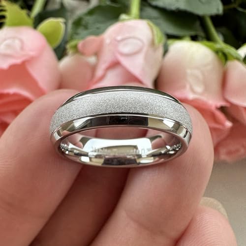 TUTISS 6mm 8mm Black/Gold/Rose Gold/White Tungsten Rings for Men Women Fashion Engagement Wedding Bands Sandblasted Finish I Love You Engraved Comfort Fit - color: 6mm White Tungsten I Love You