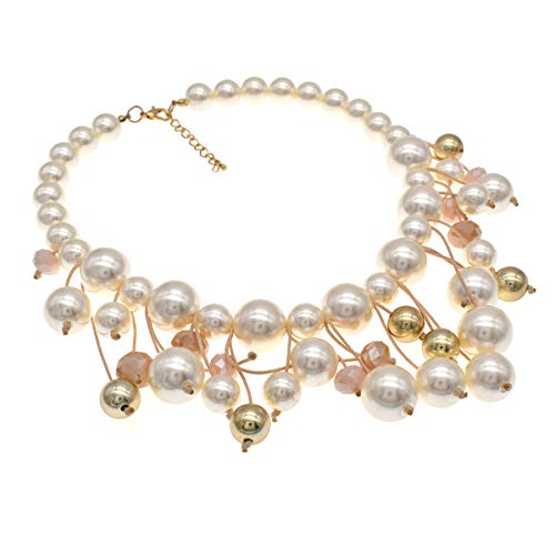 utop JNF Hand made Pearl Statement Necklace for Women Rhinestone Multilayer Crystal Necklaces Chunky Pearl Necklace Large Pearl Necklace and Earrings Set for Mother Mom's gift - color: white pearl bib necklace
