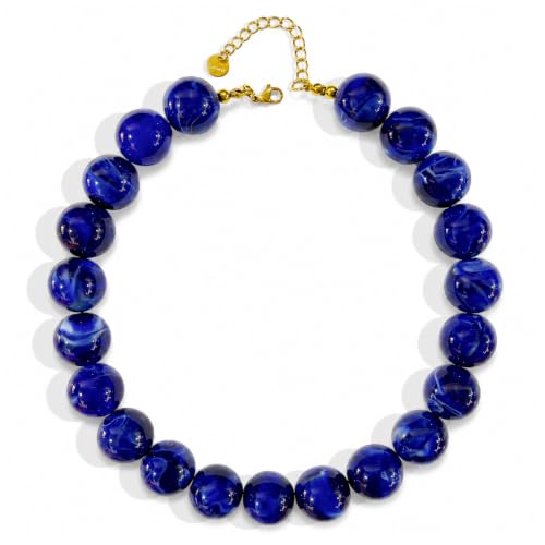 Colorful Chunky Beaded Necklaces for Women Trendy Large Bead Statement Necklace Boho Resin Bead Choker Summer Beach Jewelry Gifts Accessories - color: Royal Blue