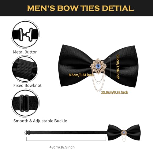 QCWQYML Black Bow Ties for Men Pre-Tied Mens Bow Tie Classic Crystal Brooch Chain Bowtie Adjustable Bowties Tuxedo Party - color: (Gold/Blue)-black