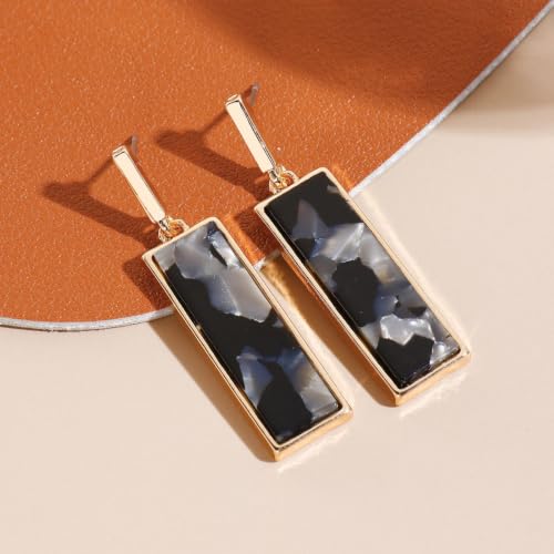 Coiris Rectangle Earrings for Women Geometric Stud Dangle Drop Jewelry Lightweight Colorful Print Statement Accessories - color: Black