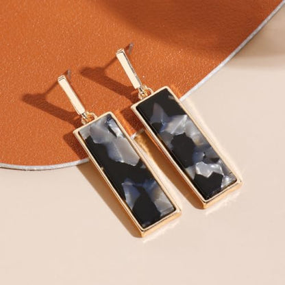 Coiris Rectangle Earrings for Women Geometric Stud Dangle Drop Jewelry Lightweight Colorful Print Statement Accessories - color: Black