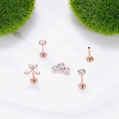 NICEIGHT 4Pcs 16G G23 Titanium Threadless Push in Labret Monroe Studs Lip Rings Hypoallergenic Cartilage Stud Earrings for Sensitive Ear Flat Back Stud Helix Tragus Conch Piercing Jewelry 6/8/10MM - color: Rose Gold, size: 6MM