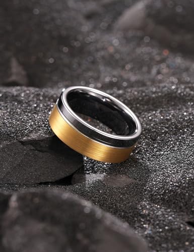 King Will Mens Tungsten Carbide Wedding Band with Groove Design | 6/7/8mm Width, Grooved, Comfort Fit, Everyday Wear - color: Gold&Silver Groove-8mm