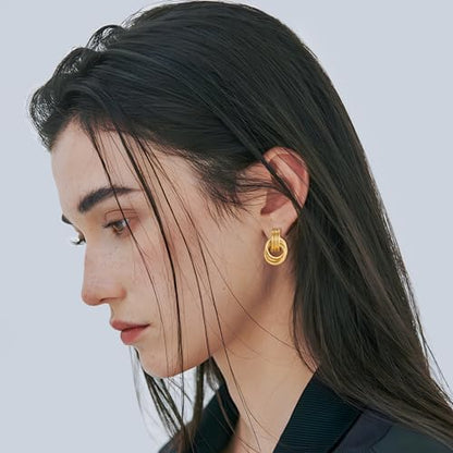 Gold Chunky Earrings for Women Geometric Knot Link Drop Dangle Earrings 14K Gold Plated Statement Earrings Trendy Gold Jewelry - color: Style 8-Gold
