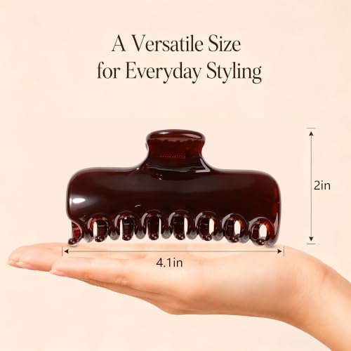 Ivyu 4-Inch Large Rounded Rectangle Hair Claw Clip for Women, Strong Hold - color: Transparent Brown