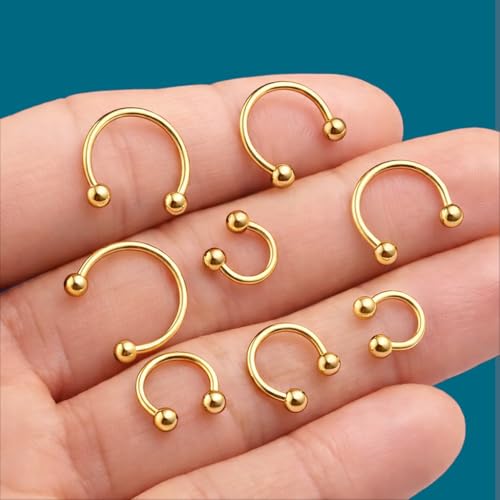 Surgical Steel Septum Rings 16g 14g - Lip Ring Smiley Piercing Hoop for Cartilage Earrings, Tragus, Helix, Daith, Conch - Eyebrow Circular Horseshoe Septum Piercing Jewelry - color: 16g Set - Gold