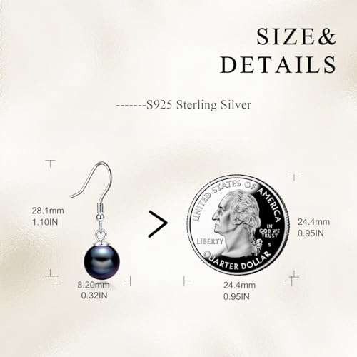 925 Sterling Silver Black Pearl Dangle Earrings Pearls Drop Jewelry Birthday Gifts for Women - color: Black Pearl