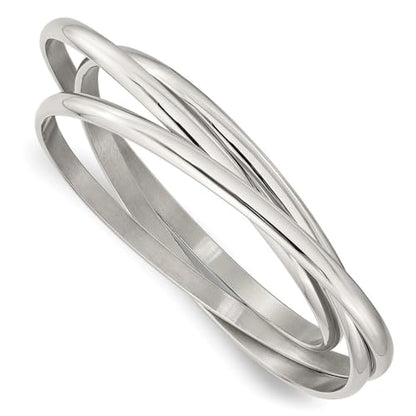 Diamond2Deal Chisel Stainless Steel Polished 3 Piece Set of Intertwined Bangle Bracelets Bangle Bracelet