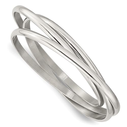 Diamond2Deal Chisel Stainless Steel Polished 3 Piece Set of Intertwined Bangle Bracelets Bangle Bracelet