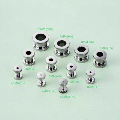 TBOSEN Precise Dimensions Stainless Steel Set Double|Single Flare Tunnel Screw Gauge Ear Expander Stretching Kit Piercing Mixed Size - color: Silver-Screw Fit, size: 1.6-10mm(14G-00G)
