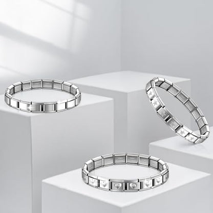 Huquary 6 Pcs Italian Charm Bracelets Shiny 9mm Starter 18 Links Stainless Steel Italian Bracelet Modular Links - color: silver