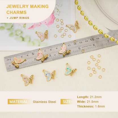 UMAOKANG 8pcs Colorful Enamel Butterfly Charm Bulk, Gold Plated Stainless Steel Jewelry Making Charms with Jump Rings - color: Butterfly