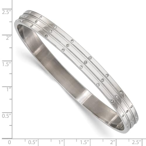 JewelryWeb Stainless Steel Slip on Polished With Cubic Zirconias Bangle Bracelet 7.5mm Wide Cuff Bracelet for Women