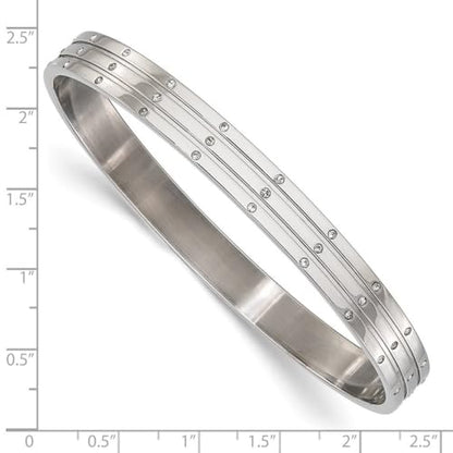 JewelryWeb Stainless Steel Slip on Polished With Cubic Zirconias Bangle Bracelet 7.5mm Wide Cuff Bracelet for Women