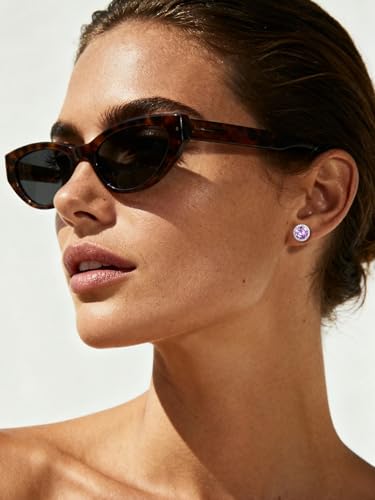 Bestyle Authentic 925 Sterling Silver 2 Carat Birthstone Earrings for Women, More Sparkle Heart/Round Solitaire Diamond Studs Earrings, Great Birthday/Christmas/Anniversary Jewelry for Wife Mother - color: 06. June Alexandrite-Round
