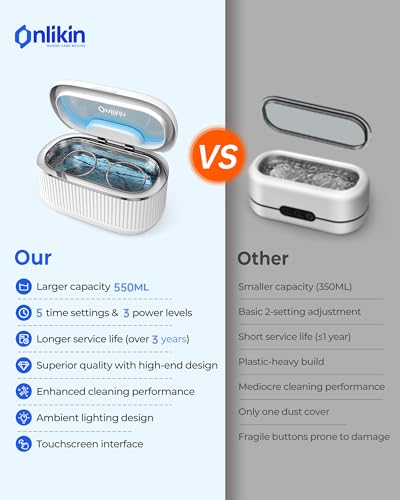 35W Ultrasonic Jewelry Cleaner, 45KHz Retainer Cleaner for Jewelry, 5 Timer & 3 Power Modes, Eyeglasses, Rings, Watch Strap, Dentures - 20oz, 304 Stainless Steel Tank, Quiet <38dB (White) - color: White