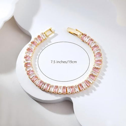 18K Gold Plated 5.0mm Pink Cubic Zirconia Tennis Bracelet|5.9-7.5in Multi-Size Classic Women's Tennis Bracelet - size: Duotone 7.5inches/19cm