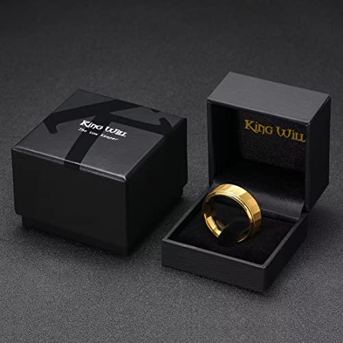 King Will Classic Tungsten Carbide Ring Brushed Two Grooved Center Hammered Design Mens Wedding Band for Men | Black/Silver/Gold, 8mm, Men's Wedding Band, Grooved, Comfort Fit, Everyday Wear - color: D-Gold Hammerd Design