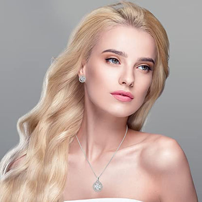 Crystal Jewelry Set for Women Cubic Zirconia CZ Jewellery Bridal Pendant Necklace Bracelet Earrings Set Wedding Jewelry Set - color: Silver