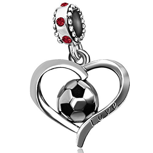 Football Charm Soccer World Cup Sport Heart Birthstone Charms for Bracelets Father Daughter Brother Son Jewelry - color: Red