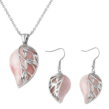 Costume Jewelry Set Leaf Floral Earrings for Womens - Necklaces Stainless Steel Size 20 Inches - Flower Statement Jewelry - Engagement, Wedding, Anniversary - Birthday Gifts for Women