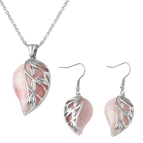 Costume Jewelry Set Leaf Floral Earrings for Womens - Necklaces Stainless Steel Size 20 Inches - Flower Statement Jewelry - Engagement, Wedding, Anniversary - Birthday Gifts for Women